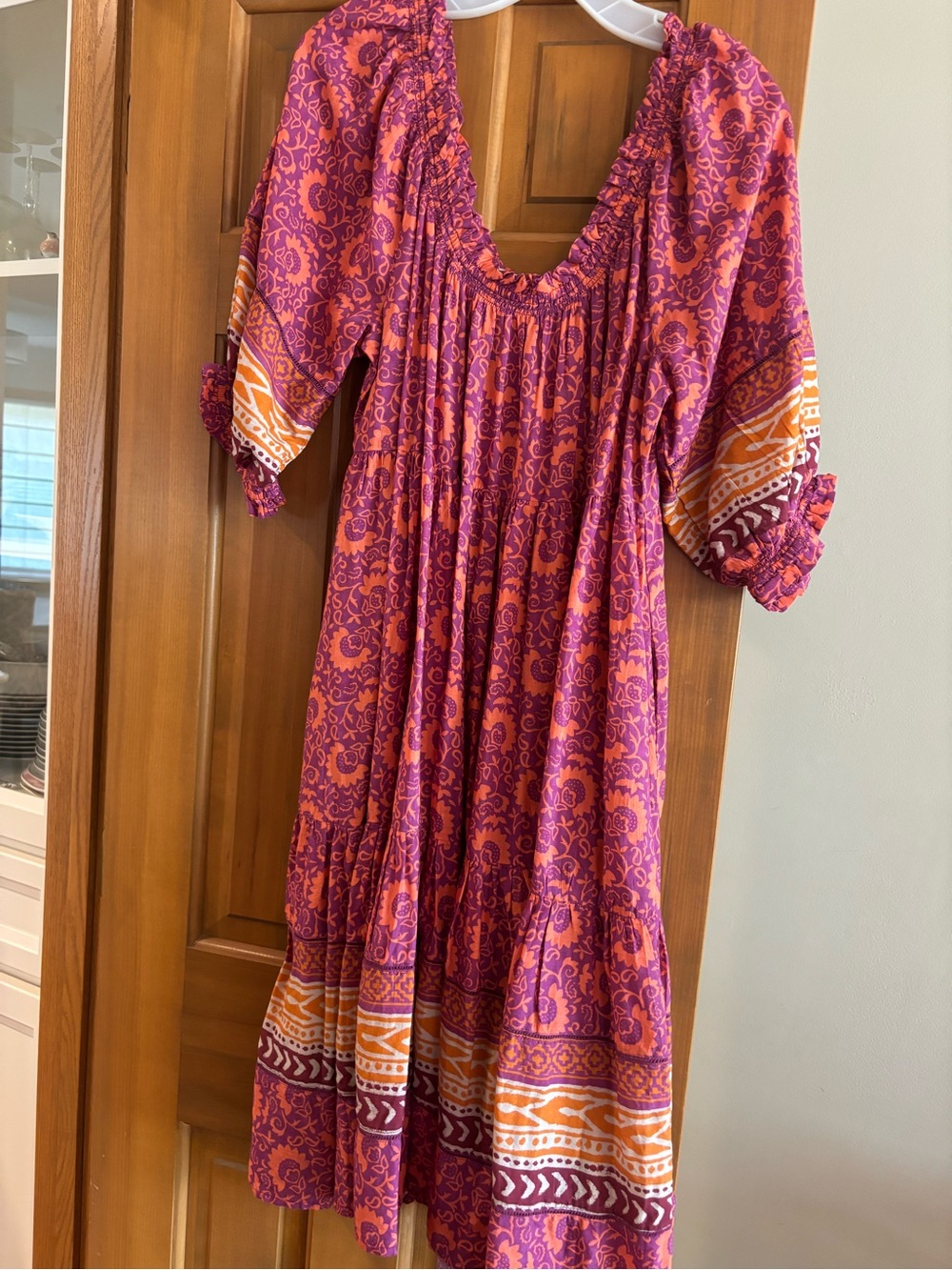 Sundance Magenta & Orange Printed Midi Dress. NWOT.